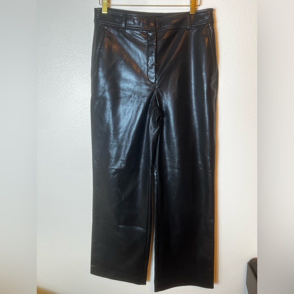 Aritzia Babaton Wide Leg Black Leather Pants Size 8